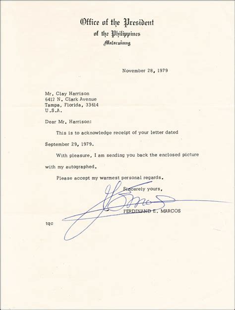President letterhead philippine / sobriety for the philippines: President Ferdinand E. Marcos (Philippines) - Typed Letter ...