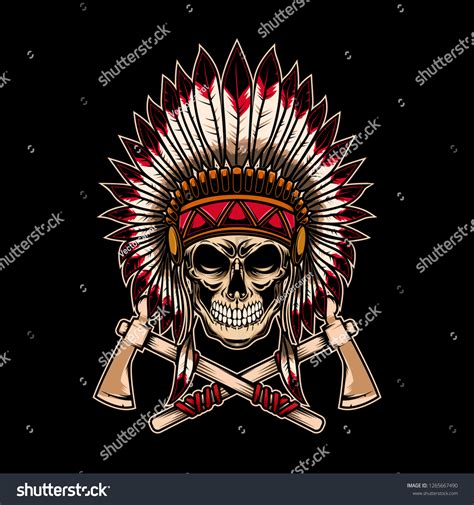 Native Indian Chief Skull Crossed Tomahawks Stock Vector Royalty Free 1265667490 Shutterstock