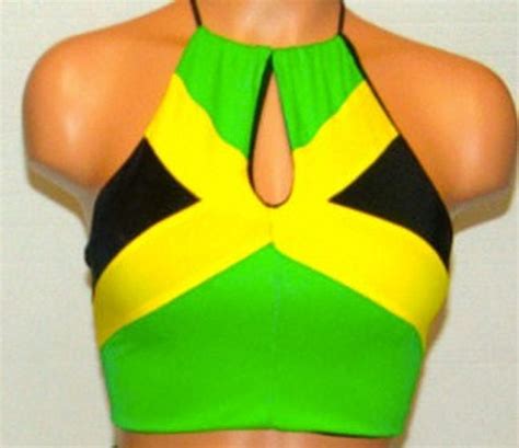 sexy jamaican flag high neck key hole halter top bikini top