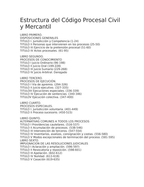 Estructura Del Código Procesal Civil Y Mercantil Estructura Del