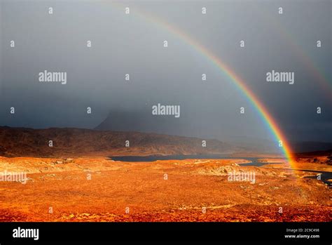 Dramatic Rainbow Over Highland Wilderness Stock Photo Alamy