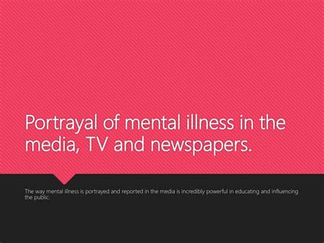 Portrayal Of Mental Illness In The Media Ppt