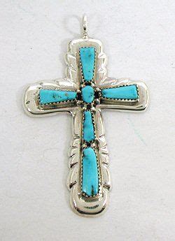 Native American Zuni Sterling Silver Turquoise Cross Pendant Turquoise
