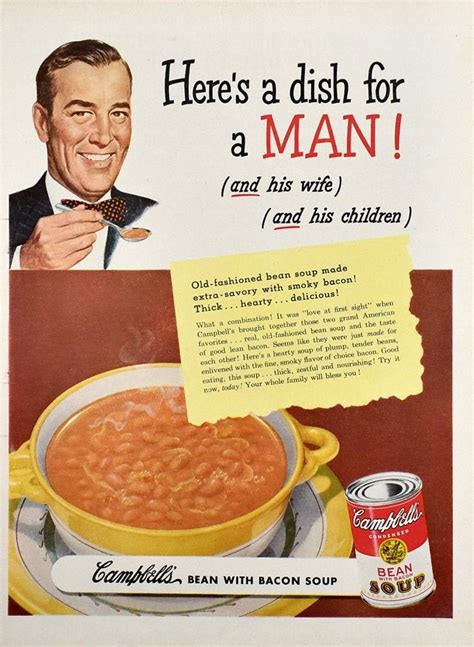 1951 Campbells Bean Bacon Soup Ad 1950s Manly Kitchen Etsy Bean