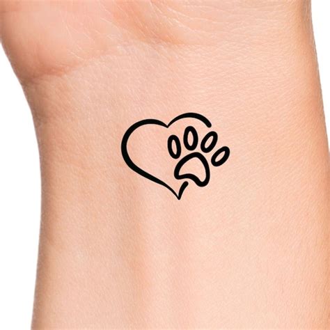 Paw Print Heart Temporary Tattoo Etsy