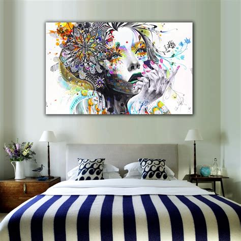 1 Piece Modern Wall Art Girl With Flowers Unframed Canvas Painting For Home Bedroom Art Wall