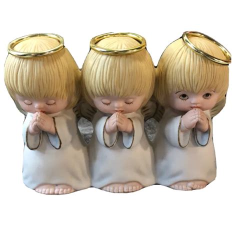 Vintage Three Praying Angels One With A Crooked Halo Figurine Rebel