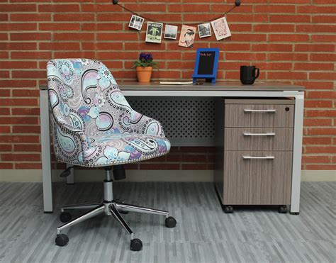 Linen office chair no wheels. Boss Carnegie Desk Chair-Paisley - BossChair