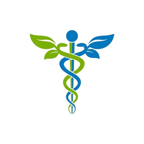 Folha Caduceu Símbolo Médico Logotipo De Saúde Vetor Premium
