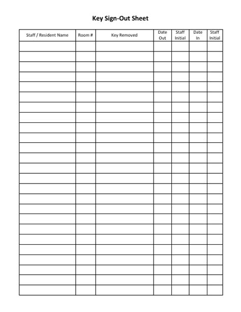 Printable Key Sign Out Sheet