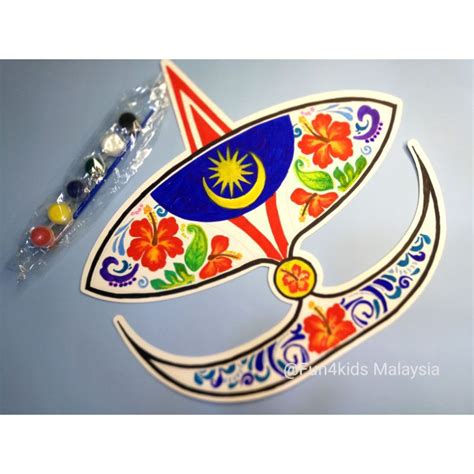 Malaysia National Day Craft Diy Wau Painting Kit 2 Sided With Paint