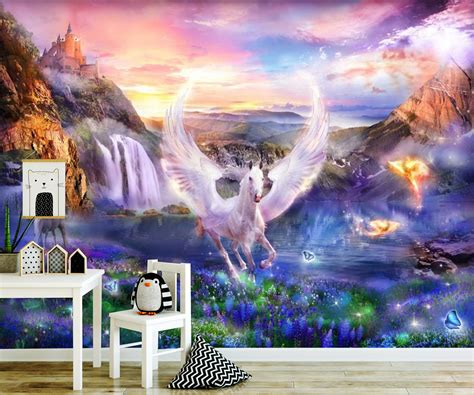 Wallpaper,Magical Unicorn with Wings,Nursery,Decals,Self Adhesive,Vinyl
