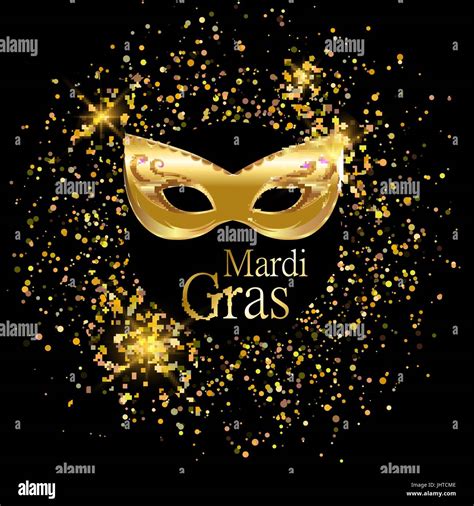 Mardi Gras Golden Carnival Mask With Ornaments For Poster Greeting