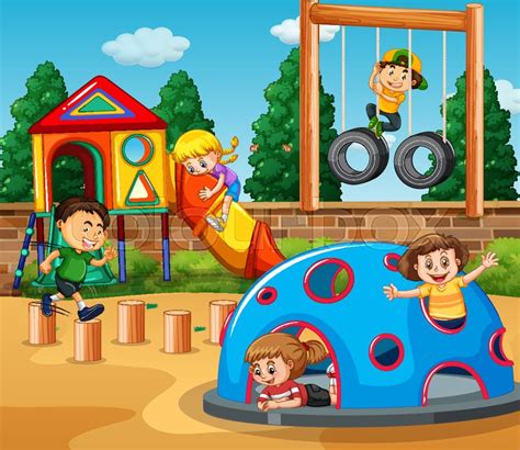 Children Playing At Playground Stock Vector Colourbox