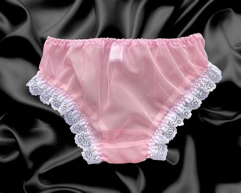 Frilly Sissy Sheer Nylon Satin Rose Bows Panties Full Bum Knickers Size EBay