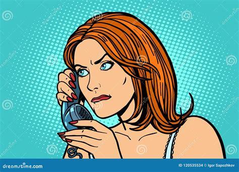 Serious Woman Talking On The Phone Emotions Stock Vector