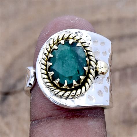 Indian Emerald Ring 925 Sterling Silver Ring Adjustable Etsy