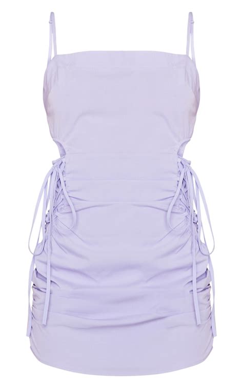 Lilac Woven Cut Out Side Ruched Bodycon Dress Prettylittlething