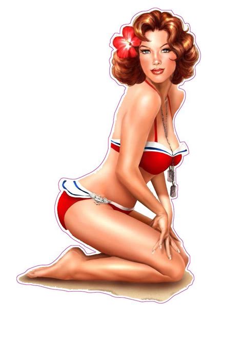 Red Head Red Swim Suit Pin Up Girl Decal Nostaglia Decals Pin Up Girl
