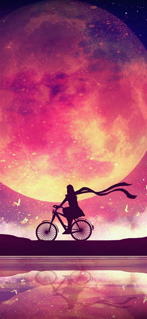 Monn And Girl Cycling Digital Art Wallpaper 1080×2340 Webrfree