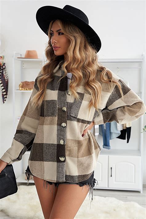 Brown And Tan Oversized Plaid Shacket Womens Flannel Shirt Etsy