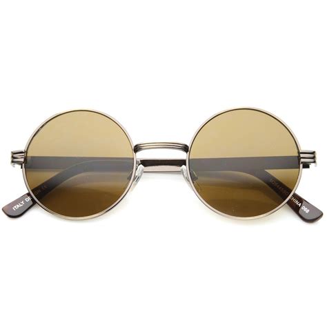 Retro Fashion Metal Textured Frame Flat Lens Round Sunglasses 50mm Metal Texture 70s Fashion