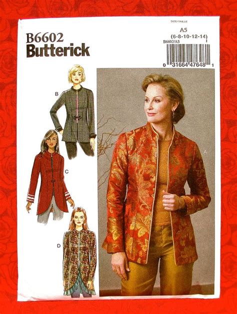 Butterick Easy Sewing Pattern B6602 Mandarin Collar Jacket Etsy