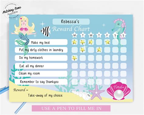 Printable Mermaid Homework Reward Chart / DIY Chore Chart | Etsy | Chore chart, Reward chart 