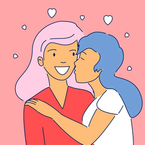 Lesbians Kissing And Drawing Illustrations Royalty Free Vector