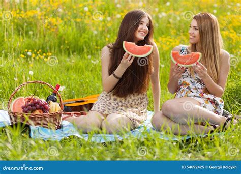 Two Beautiful Young Women On A Picnic Stock Image Image Of Healthy Food 54692425