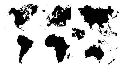 World Map Set Of Silhouettes Of Continents Map Of The World In Black