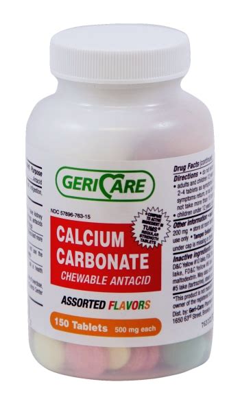 It is used as a filler and whitener in many cosmetic products including mouth washes, creams, pastes, powders and lotions. CALCIUM CARBONATE 500MG TABLET 150COUNT NDC#57896-663-15 ...
