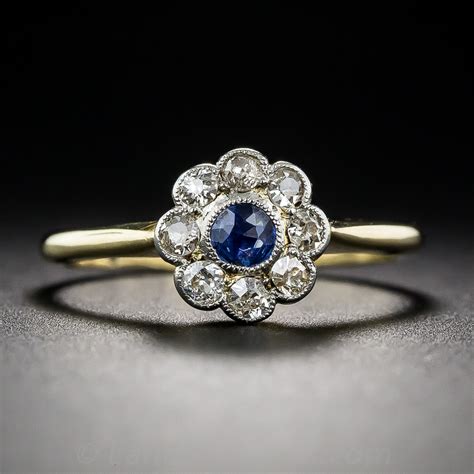 English Edwardian Sapphire And Diamond Cluster Ring