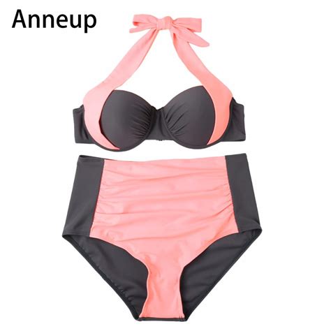 Anneup New Sexy Bikinis Women Swimsuit High Waisted Bathing Suits Swim Halter Push Up Bikini Set