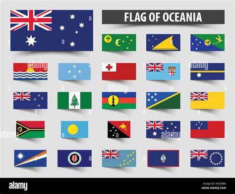 Set Of Official Flags Of Oceania Floating Flag Design Stock Vector