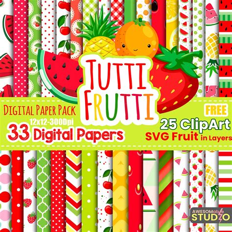 Tutti Frutti Digital Paper Pack Fuit Scrapbooking Paper Fruta Etsy