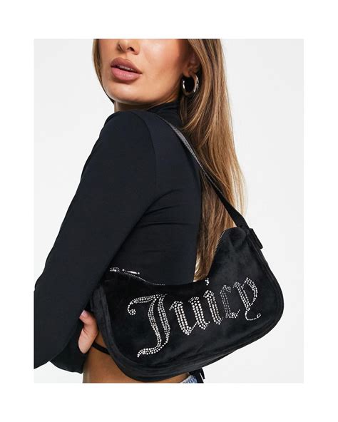 Juicy Couture Velour Shoulder Bag With Diamante Detail In Black Lyst