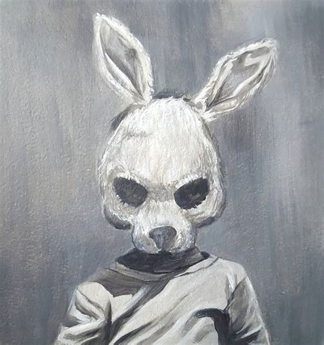 Creepy Rabbit Black And White Art Scary Mask Wall Decor Painting By