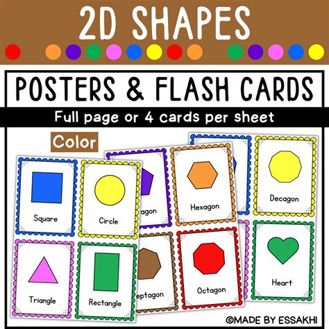2d Shape Posters Flashcards Classroom Decor For Shape Recognition Color