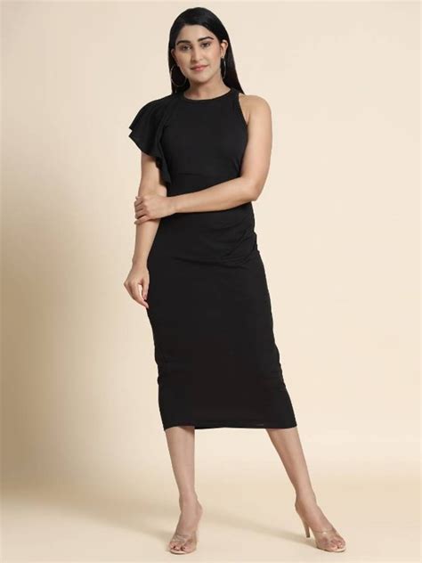 Solid Bodycon Black Dress महिलाओं की डिजाइनर ड्रेस लेडीज डिजाइनर