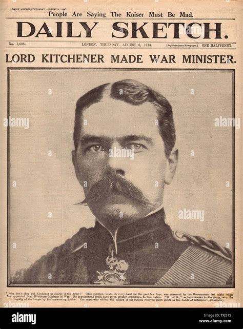 1914 Daily Sketch Front Page Lord Kitchener Made War Minister Stock