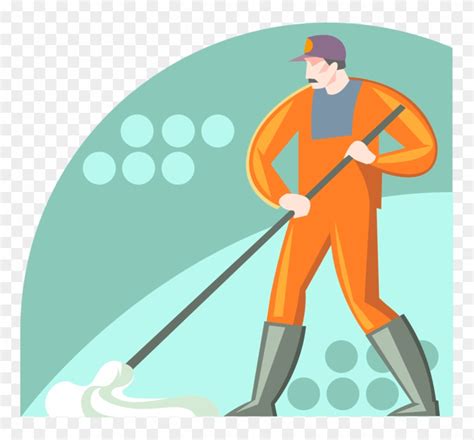 Vector Illustration Of School Janitor Custodian S Mop Cleaning Service Hd Png Download