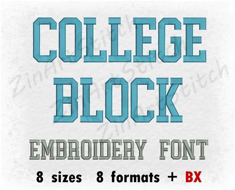 College Block Embroidery Font Machine Embroidery Design Etsy