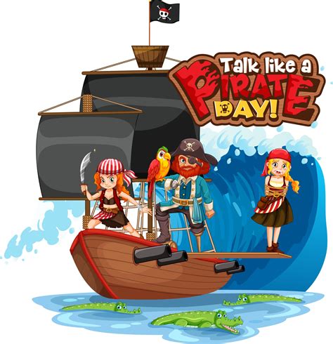 Talk Like A Pirate Day Font Banner With Pirate Cartoon Character