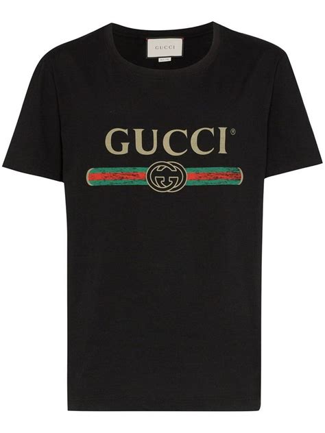 Gucci Cotton T Shirt With Vintage Logo Print In Black Modesens