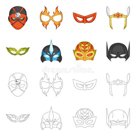 Superhero Mask Set Icons In Flat Style Big Collection Of Superhero