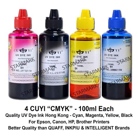 Cuyi Uv Dye Ink Hong Kong Inks 100ml Each 4 Bottles Red Continental