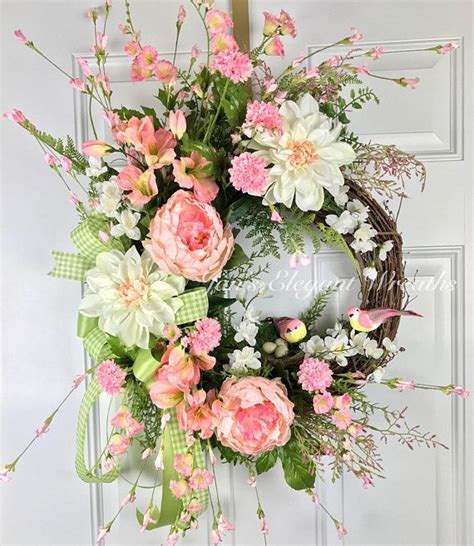 Spring Wreath Pink Spring Wreath With Birds Mothers Day Elegant