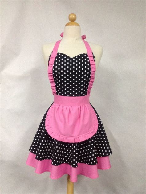 french maid apron polka dot with hot pink etsy maid apron retro apron patterns womens aprons