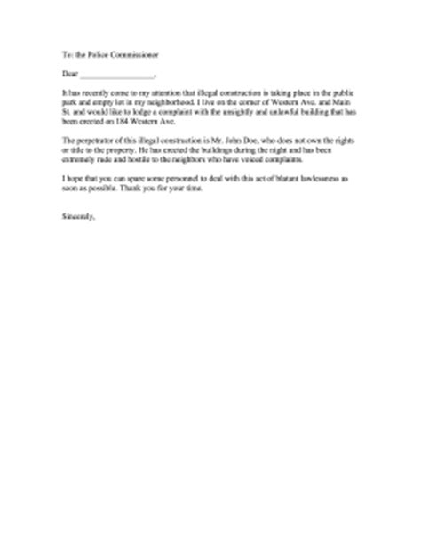 illegal construction complaint letter